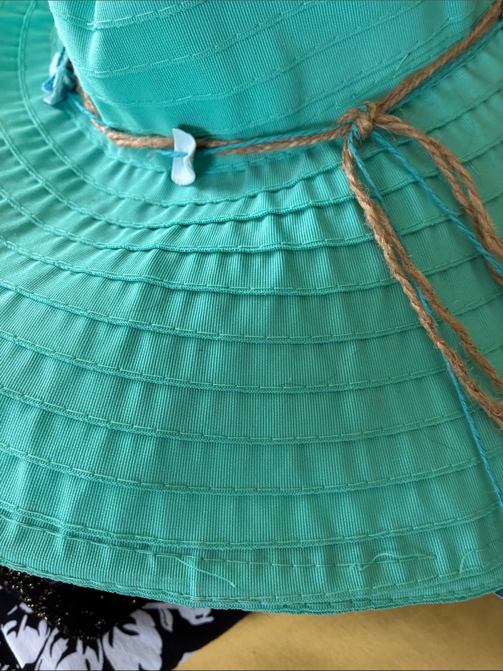 Women’s Turquoise Wide-Brim Sun Hat with Twine Accent - Picture 7 of 8